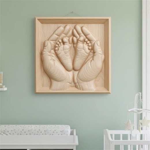 Baby Feet in Hands STL File – New Baby Nursery 3D Print CNC Relief Model