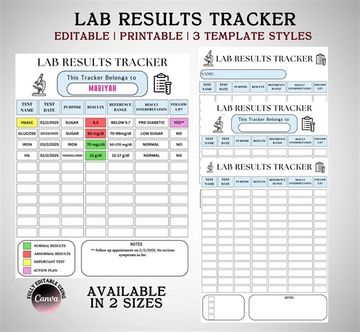 Printable Lab Results Tracker, Editable Medical Test Sheet (instant Download) - Etsy