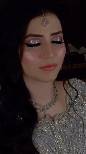 Walima & Engagement Makeup Looks ✨ Silver Glitter Eyes & Pink Glam Bridal Look #Shorts