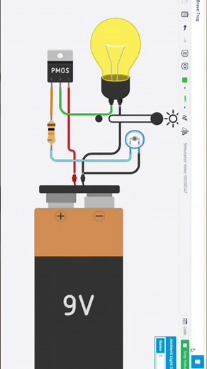 💡 PMOS Transistor Switch Circuit Using 9V Battery | Tinkercad Electronics Project
