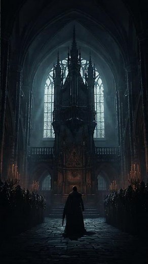 Gothic Pipe Organ Ritual in a Grand Shadowed Hall