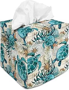 Tissue Box Cover Square Decorative Tissue Box Holder Cute Funny Cube Tissue Case Cover-Sea Turtle Tissue Box Cover
