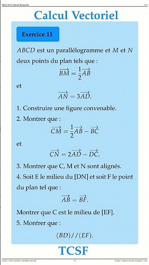 Exercice 11 Le Calcul Vectoriel TCS Maths space2study