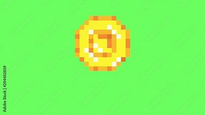 Pixel game coins animation. Pixel art. Retro game style. Looped animation with alpha channel. 4K resolution.