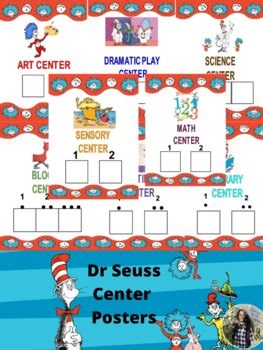 Center Poster Slides (Dr Seuss Themed) 3K, preK, Kindergarten