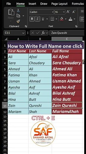 How to write Full name in excel #excel #exceltips #exceltricks