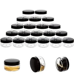ZEJIA 10 Gram Sample Containers, 20 Count Cosmetic Containers with Lids, Refillable Empty Sample Jars, Small Plastic Containers with Lids (Black)