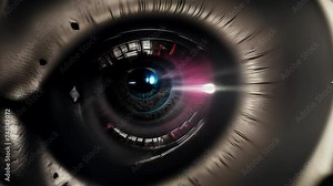 Futuristic video showcasing a cyborg eye with AI integration. Ideal for sci-fi films, tech presentations, or illustrating advanced robotic technology