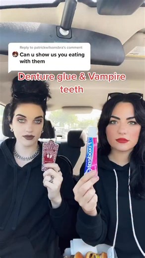 99K views · 31K reactions | 醴率 Our favorite Halloween Hack! 醴 Make sure you dry your teeth! Get the clear one, the pink will stain the fangs. #so much easier to apply quickly! #dentureglue #vampireteeth #halloweenhack #halloweentips #diyhalloween #beforethecoffin #reels #reelsinstagram #viral #viralvideos #explorepage #reel #vampire #fangs | Beforethecoffin | Facebook