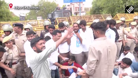 National Students' Union of India stages protest over RSS event at Rajasthan University in Jaipur