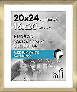 Americanflat 20x24 Picture Frame with Polished Plexiglass - Use as 16x20 Frame with Mat or Display 20x24 Photo Without Mat - Hudson Collection - Wide Picture Frames for Wall Display - Gold