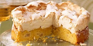 Pear and almond meringue cake
