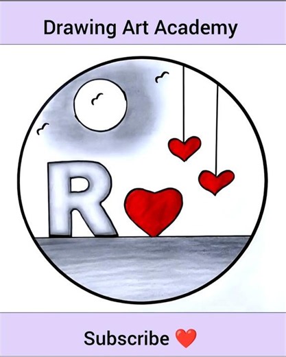 R Letter Art Drawing | Easy Circle Scenery Shading Tutorial Step by Step