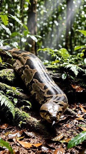 A Giant python Snake in Amazon jungle