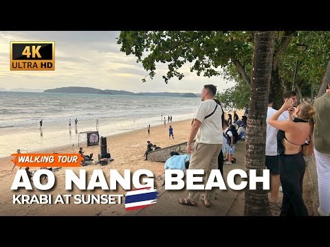 AO NANG BEACH, Krabi 🇹🇭 Relaxing Sunset Walk in Low Season | 4K Walking Tour