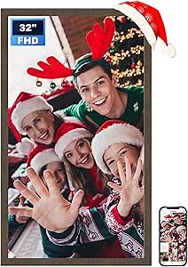 Extra Large Digital Picture Frame 32 inch, 1920x1080 FHD IPS WiFi Digital Photo Frame with Remote, 64GB Storage, Auto-Rotate, Instantly Share Photo/Video via Apps/Email, Dark Wood Pattern