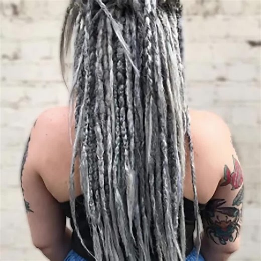 Silver Gray Dreadlock Extensions – Soft Crochet Bohemian Faux Locs with Loose Ends, Natural Look Double & Single End Dreads