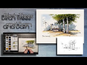 How to paint Birch Trees, Line and Wash Watercolor, Plus Winter Barn. Peter Sheeler, sheelerart