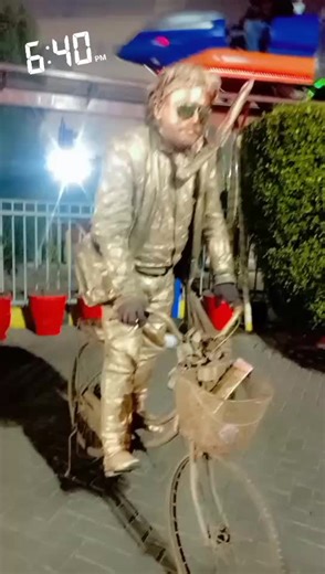 Surprising Handshake with a Statue