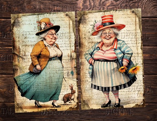 Whimsical Old Lady Junk Journal Pages: Funny Quirky Women (PDF) - Etsy