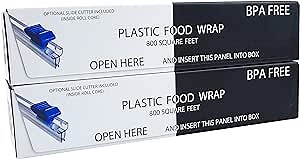Amazon.com: Plastic Food Wrap- 1600 SQ. FT. (2 Pack of 800 Sq. Ft.) BPA-Free, Optional Slide Cutter Included, Extra Cling And No Mess : Health & Household
