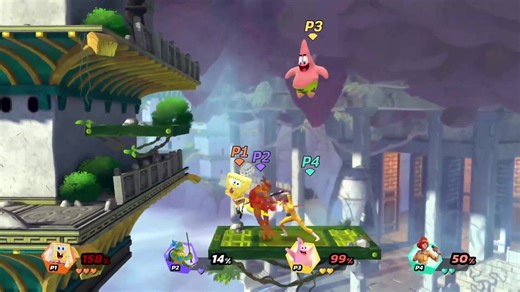 Nickelodeon All-Star Brawl Gameplay - SpongeBob vs. Leonardo vs. Patrick vs. Apr