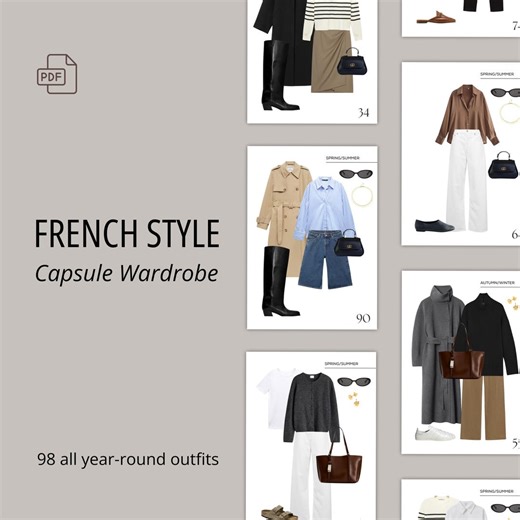 French Style Capsule Wardrobe, 98 All Year-round Pre-styled Outfit Ideas, Timeless Essentials, 2026, Instant Download - Etsy