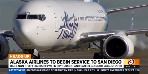 Alaska Airlines to begin service to San Diego from Phoenix