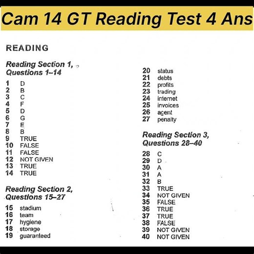 Cambridge 14 General Training Reading Test 4 Answers
