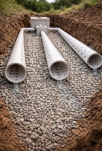 How a Septic Leach Field Works: The Final Stage of Natural Wastewater Treatment This image illustrates the leach field (also called a drain field)—a critical component of a septic system that safely returns treated wastewater to the soil. While the septic tank handles separation and initial breakdown, the leach field is where final purification happens naturally, using gravity, soil, microbes, and time. 1. From Septic Tank to Distribution Box After wastewater leaves the home, it enters the septi