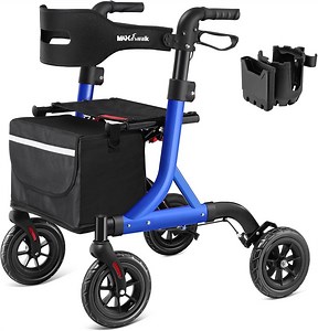 MAXWALK Rollator Walker with Seat, 8" Rubber Wheels, Foldable and Adjustable Height for Seniors, Blue