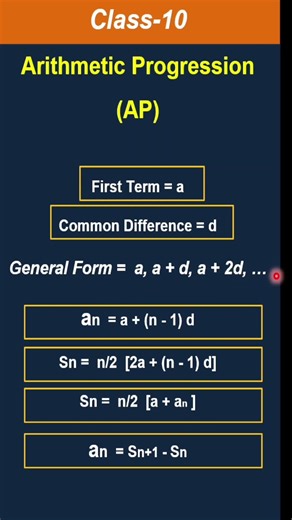 10th Maths - Arithmetic Progression (A.P.) - Important Formulae