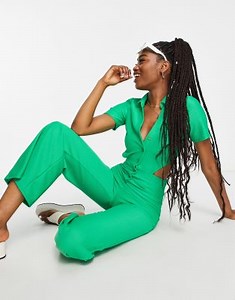 ASOS DESIGN jersey rib collar retro jumpsuit in green | ASOS