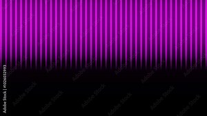 Illuminated vertical lines in pink neon light moving up. Symmetrical pattern, in a row, single lines, neon lighting, abstract, background, glowing. 2D animation