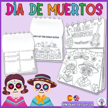 Día de los muertos- coloring pages research activity craft English and Spanish