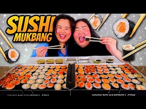 SUSHI MUKBANG 먹방 Spicy Tuna Roll + Salmon Roll + Shrimp Roll + Scallop Roll Eating Show! (SO GOOD!)