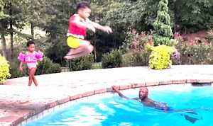 Swimming, diving and playing in the pool with Storm and Grayson | Rickey Smiley