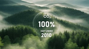 Digital dashboard of CO2 level gauge percentage drop down to 0. Net Zero Emissions by 2050 policy animation concept, green renewable energy technology for future environment, clean carbon neutral 4k