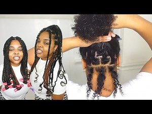 Curly RUBBER BAND Box Braids with detailed parting tutorial for beginners!