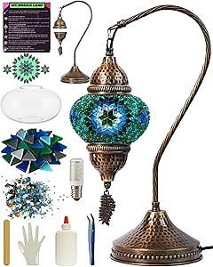 DEMMEX DIY Turkish Mosaic Lamp Making Kit – No Grout Needed – Fun, Easy, No Experience Required – Complete Mosaic Art & Craft Project Kit for Adults & Teens – Make Your Own Table Lamp (Turquoise)
