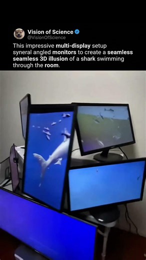 This multi-monitor 3D illusion is next level... 🦈🤯