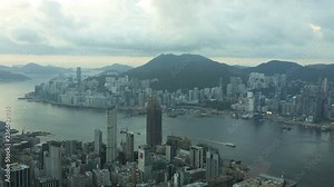 Time lapse view of Victoria Peak and Victoria Harbor modern city Skyscrapers Downtown Kowloon China South East Asia