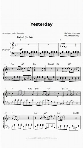 Yesterday | The Beatles | Piano Solo + Chords