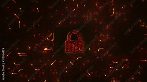 Network security. Lock with circuit board. Firewall. Technology. Orange. Zoom. Computer security. More options in my portfolio.