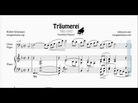 Traumerei by Schumann Duet Sheet Music for Cello and Bassoon Melody + Piano Accompaniment