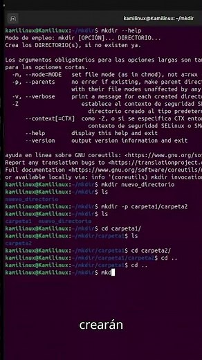 Comando mkdir en Linux, creando carpetas desde la terminal #shorts