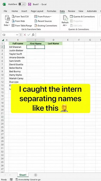 Easy Excel Tips: Seperate First and Last Names Quickly