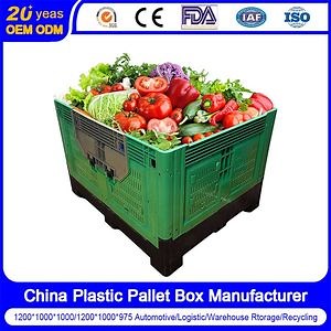 [Hot Item] Large Folding Plastic Pallet Box Bin Container for Fruit and Vegetables Stackable HDPE Plastic Container Without Lid