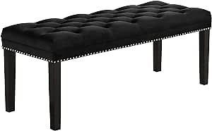 Benjara Bench with Nailhead Trims and Fabric Upholstered Seat, Black