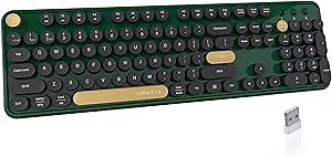 UBOTIE Dual Mode Colorful Wireless Keyboard, Bluetooth and USB Receiver Retro Typewriter Round Keycaps Keyboard Support Multi Devices for PC Laptop Tablet Phones(Dark-Green)